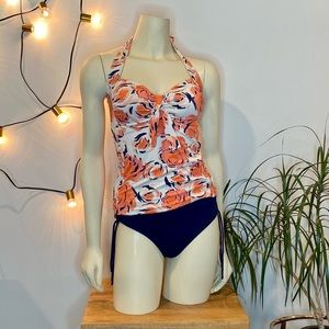 DownEast | Orange and Navy Floral Tankini